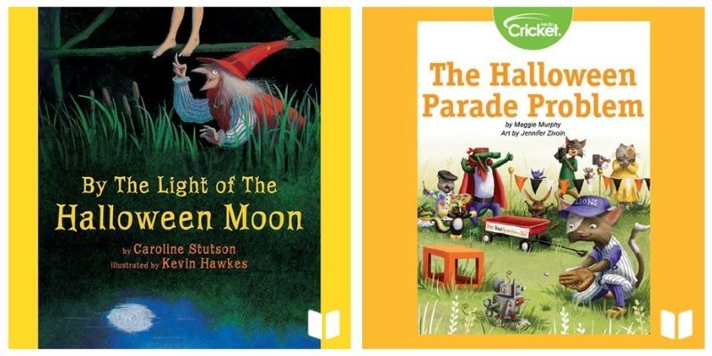 By the Light of the Halloween Moon audiobook cover and The Halloween Parade Problem audiobook cover