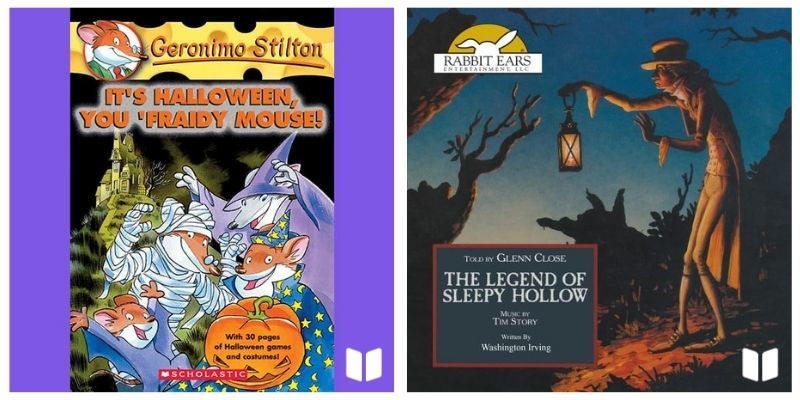 Geronimo Stilton: It's Halloween You 'Fraidy Mouse audiobook cover and The Legend of Sleepy Hallow audiobook cover