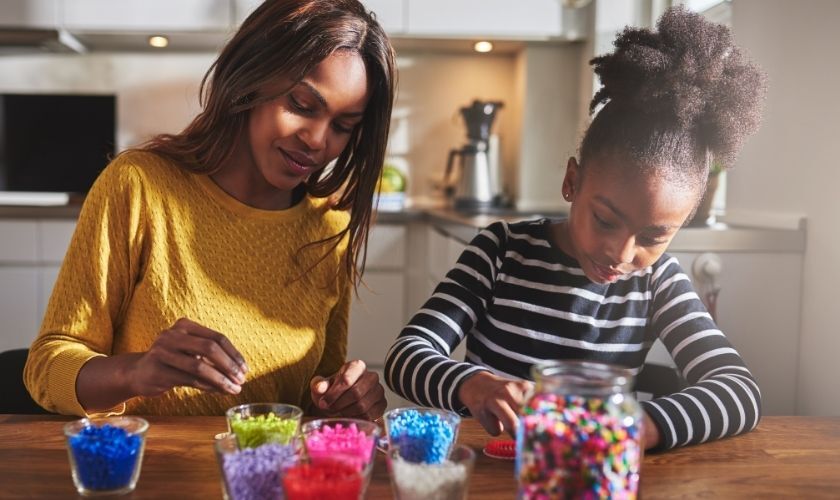 Mom and daughter crafting